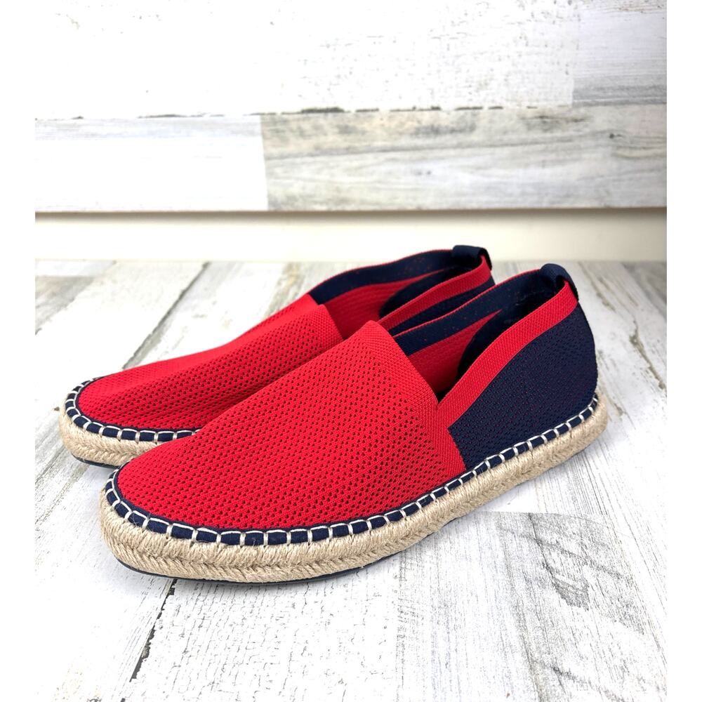 Zara Loafer Womens 10 Red Blue Colorblock Mesh Espadrille Slip-On Shoes Stretch